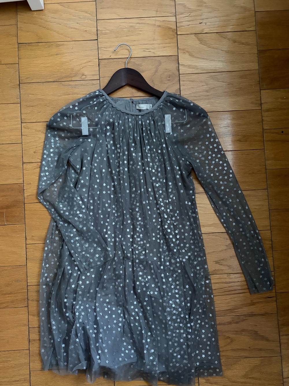Stella McCartney Gray Star Mesh Long-Sleeve Girls' Dress